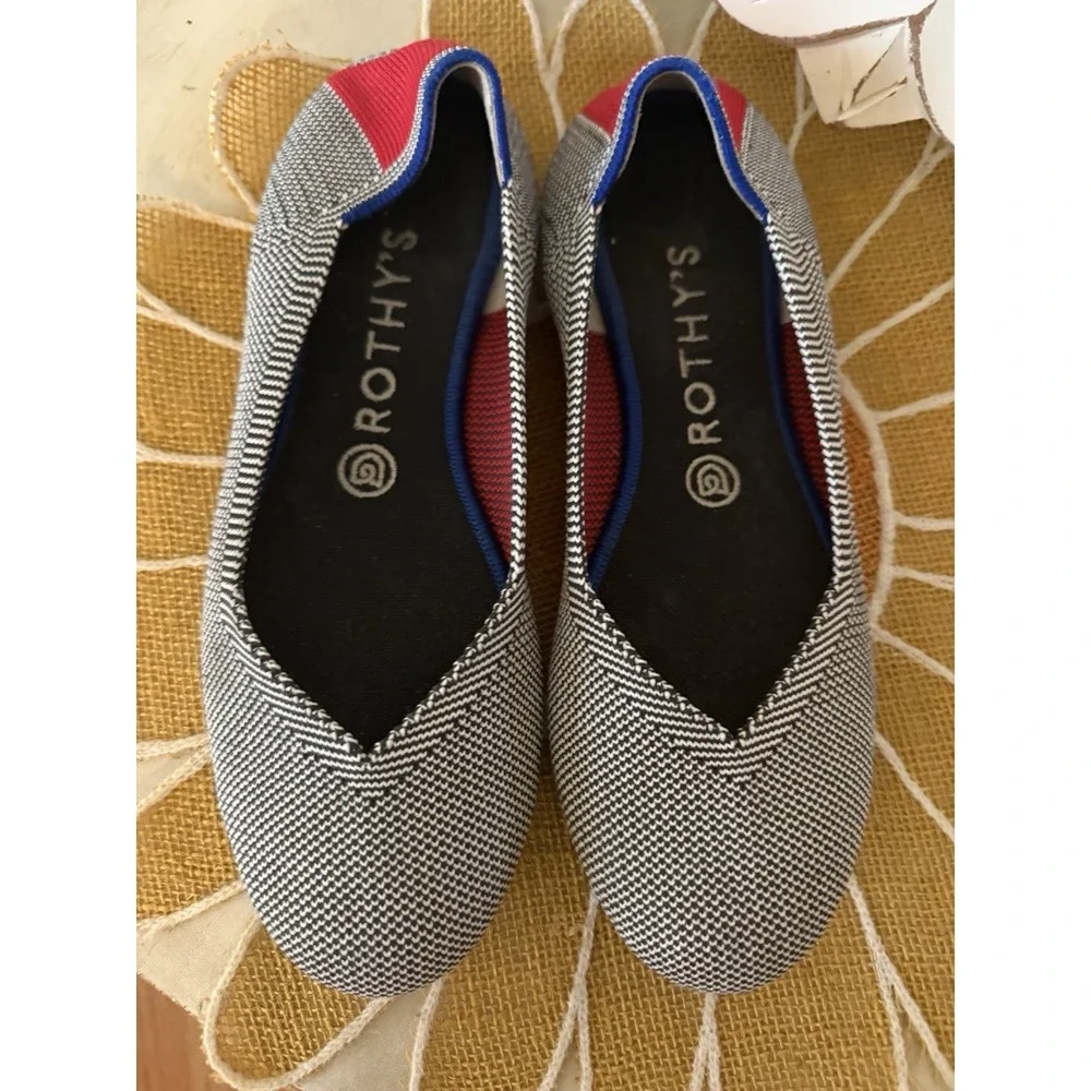 Rothy's The Point Women Size 8 Black White Excellent Knit‎ Sustainable Flats